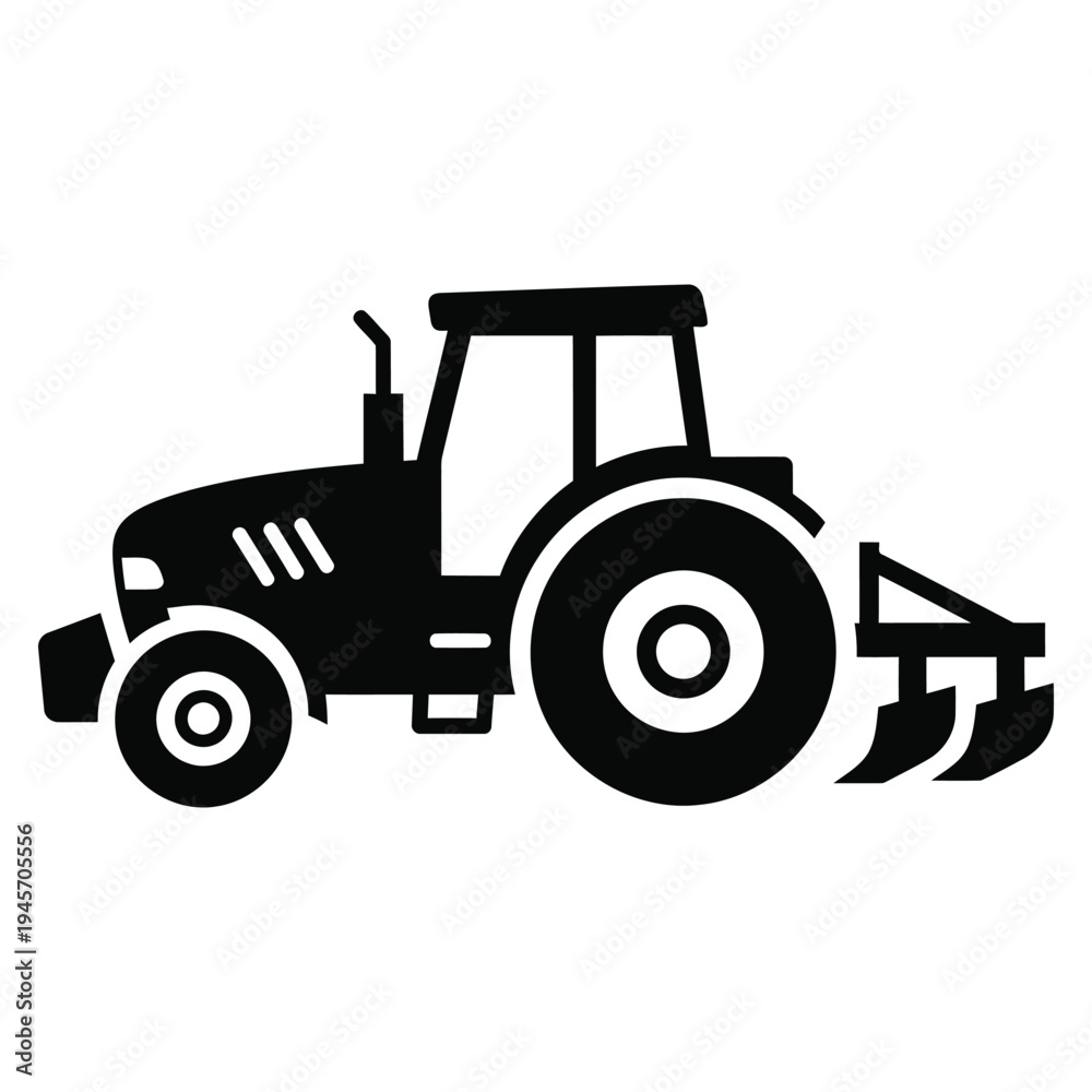 Obraz premium Tractor Icon Vector Illustration. Farm Vehicle Silhouette Outline. Agricultural Machinery Symbol for Modern Farming, Rural Industry, and Heavy Equipment Design. Minimalist Flat Gra