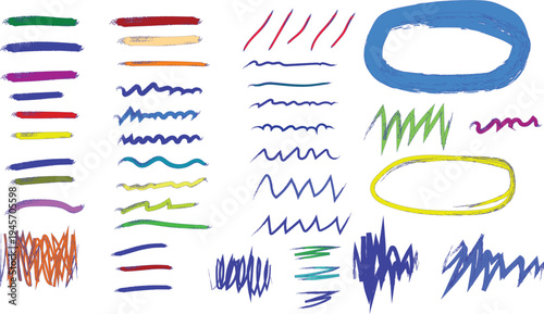 Hand draw illustration with various colorful lines and shapes