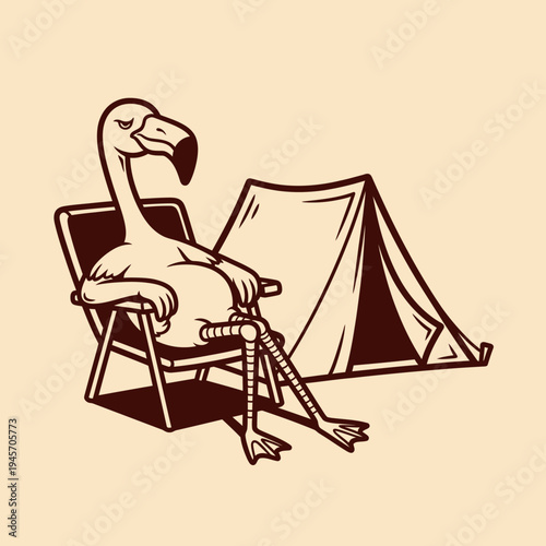 Flamingo sitting in a chair relaxing.