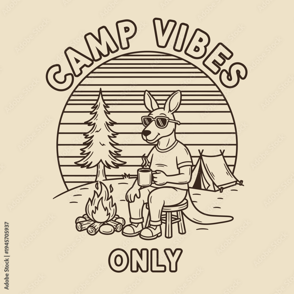 Fototapeta premium Kangaroo Wearing Sunglasses Sits Camp.