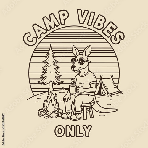 Kangaroo Wearing Sunglasses Sits Camp.