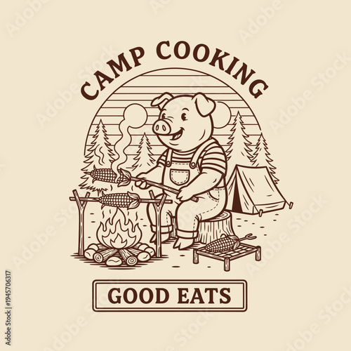 Pig cooking outdoors on grill.