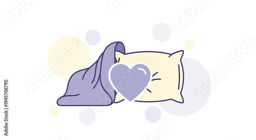 Cozy Heart on Pillow with Blanket, Sleep Concept, Dreamy Illustration