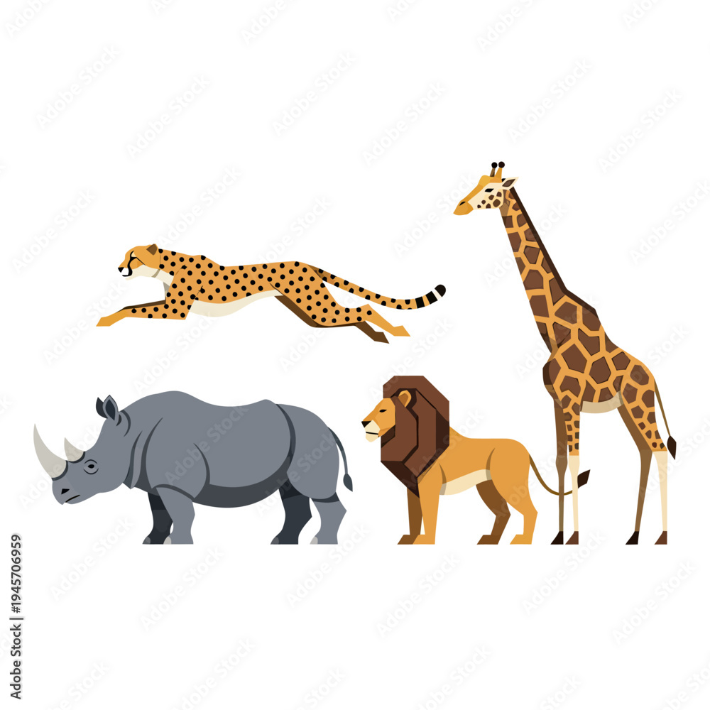 Obraz premium African Wildlife Bundle safari animals vector collection including rhino, chee 1 gigapixel art height 4000px.eps, Wildlife Animal Vector Illustration Bundle, Isolated Design Set