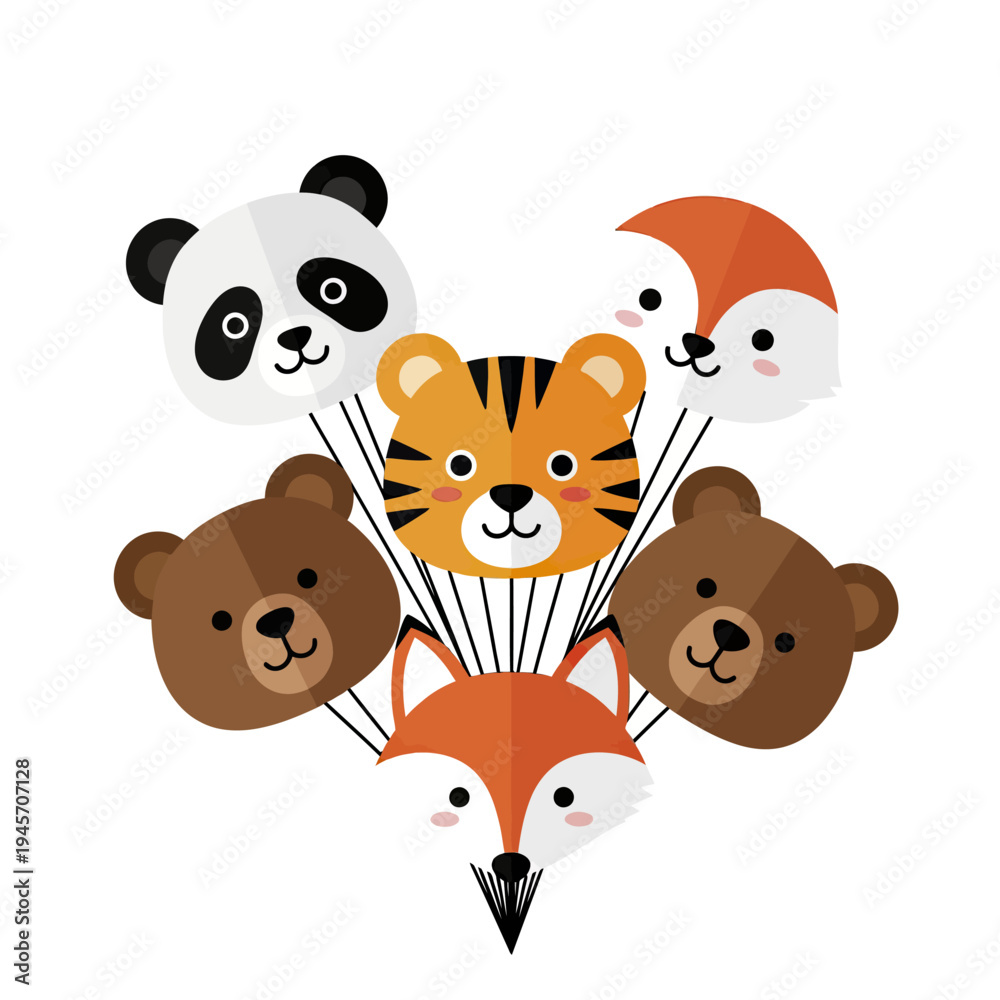 Obraz premium Cute Animal Faces Bundle animal face vector set including panda, tiger, bear, 1 gigapixel art height 4000px.eps, Wildlife Animal Vector Illustration Bundle, Isolated Design Set