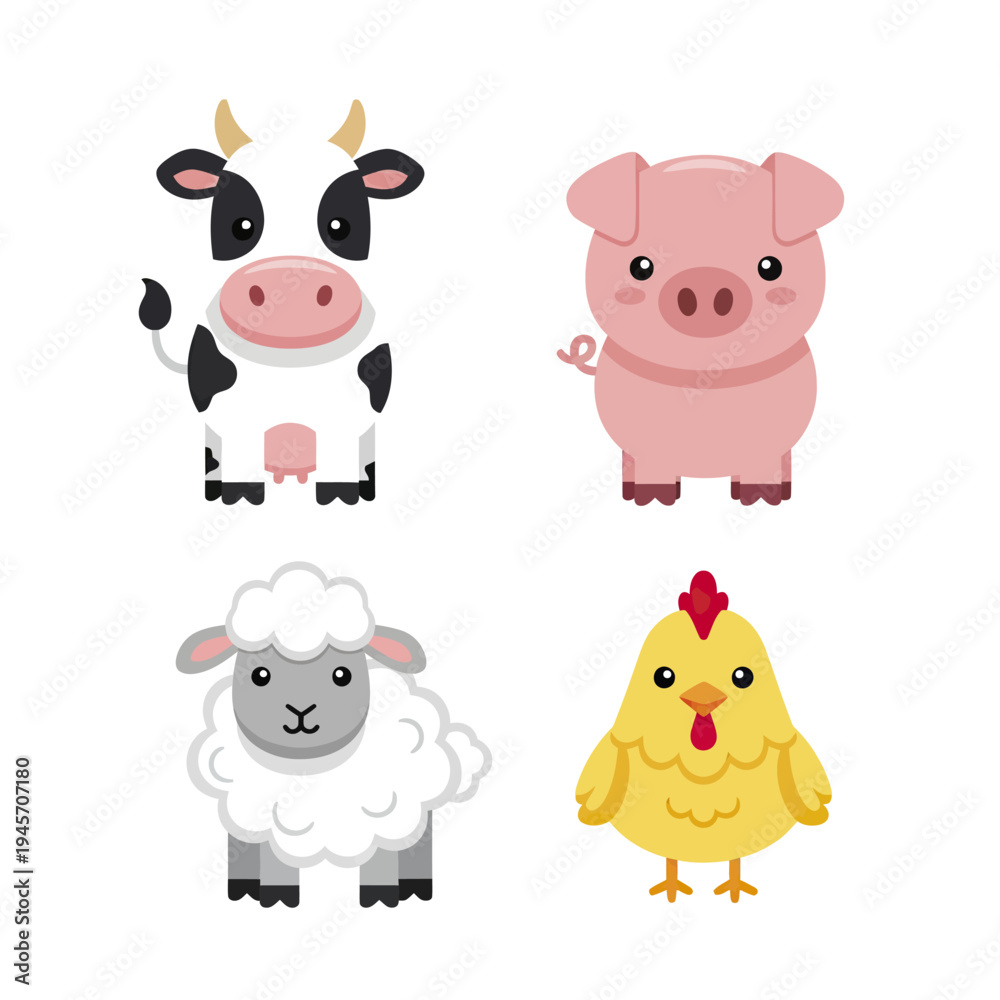 Fototapeta premium Cute Farm Animals Bundle professional vector illustration set including cow, p 1 gigapixel art height 4000px.eps, Wildlife Animal Vector Illustration Bundle, Isolated Design Set