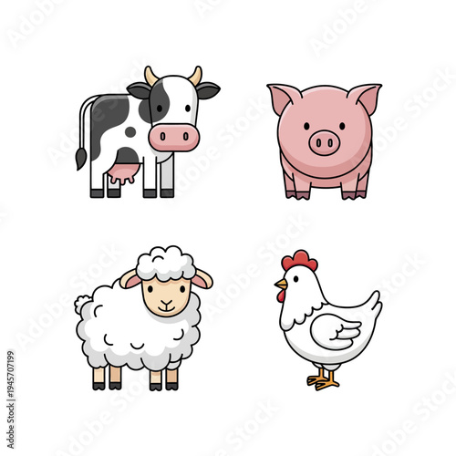 Cute Farm Animals Bundle professional vector illustration set including cow, p 2 gigapixel art height 4000px.eps, Wildlife Animal Vector Illustration Bundle, Isolated Design Set