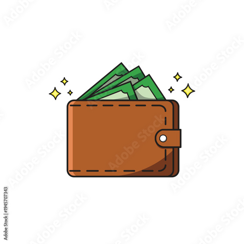 Inviting brown wallet with green bills perfect for finance, money, wealth, savings, investment, and budgeting concepts in stock photography.