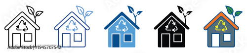 Eco House icon set multiple style collection