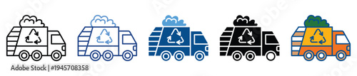 Garbage Truck icon set multiple style collection