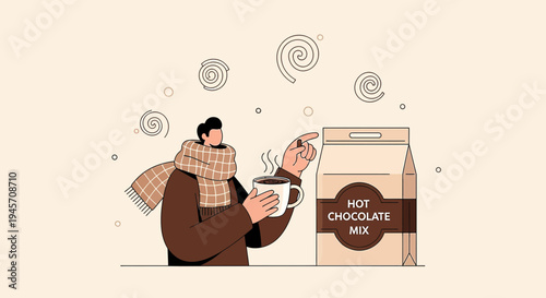 Cozy Person with Hot Chocolate Mix and Steaming Mug