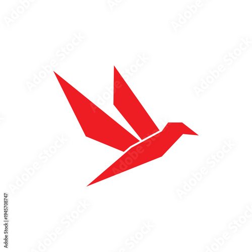 Flying paper crane icon on transparent background. Origami bird from folded paper. Vector illustration