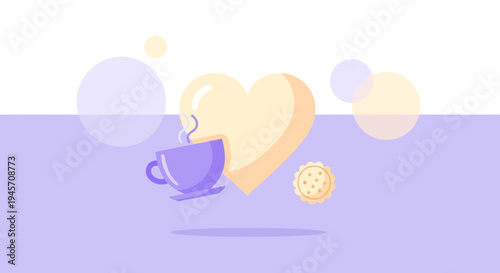 Cozy Morning Coffee Break with Heart and Cookie - Sweet Relaxation