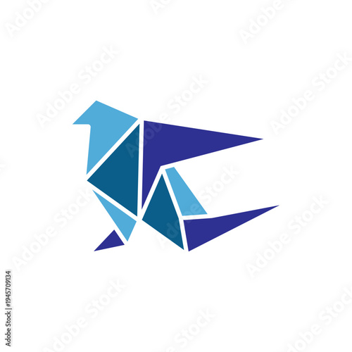Flying paper crane icon on transparent background. Origami bird from folded paper. Vector illustration