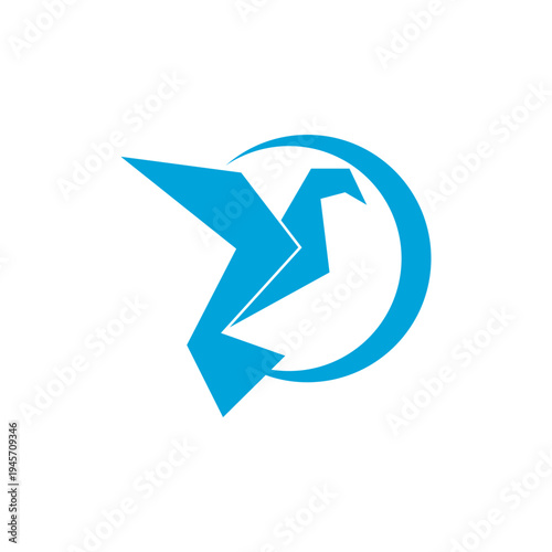 Flying paper crane icon on transparent background. Origami bird from folded paper. Vector illustration