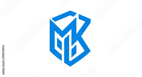 Blue 3D Monogram MK Logo Design.