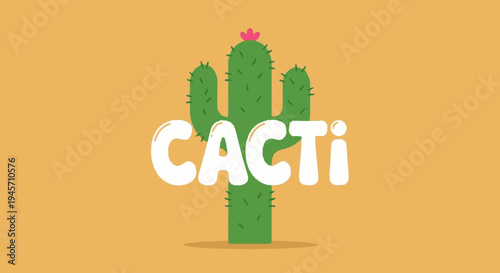 Cacti Illustration with Green Plants and Flower.