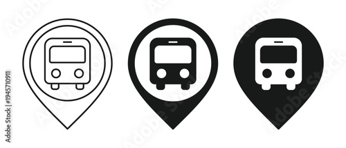 Map Pin with Bus Icon. Public Transportation Location and Transit Stop Marker. Vector Illustration