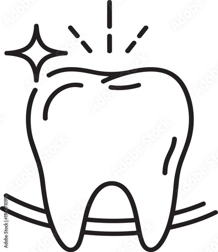 A black and white line art illustration of a clean and sparkling tooth for dental health design