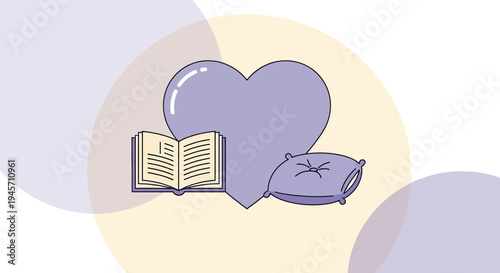 Cozy Reading, Sleep, and Love Concept: Heart, Pillow, and Open Book