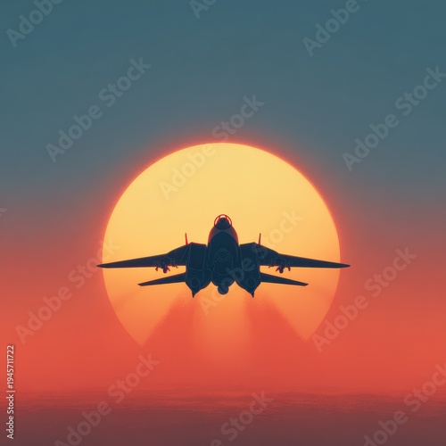 Fighter jet soaring in the fiery sunset sky