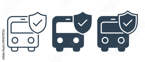 Bus with Shield and Checkmark Icon. Secure Public Transportation Symbol. Vector Illustration