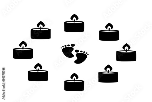 Seven Candles Newborn Celebration Seventh Day Birth Ritual Seboua Naming Ceremony Black Vector Silhouette