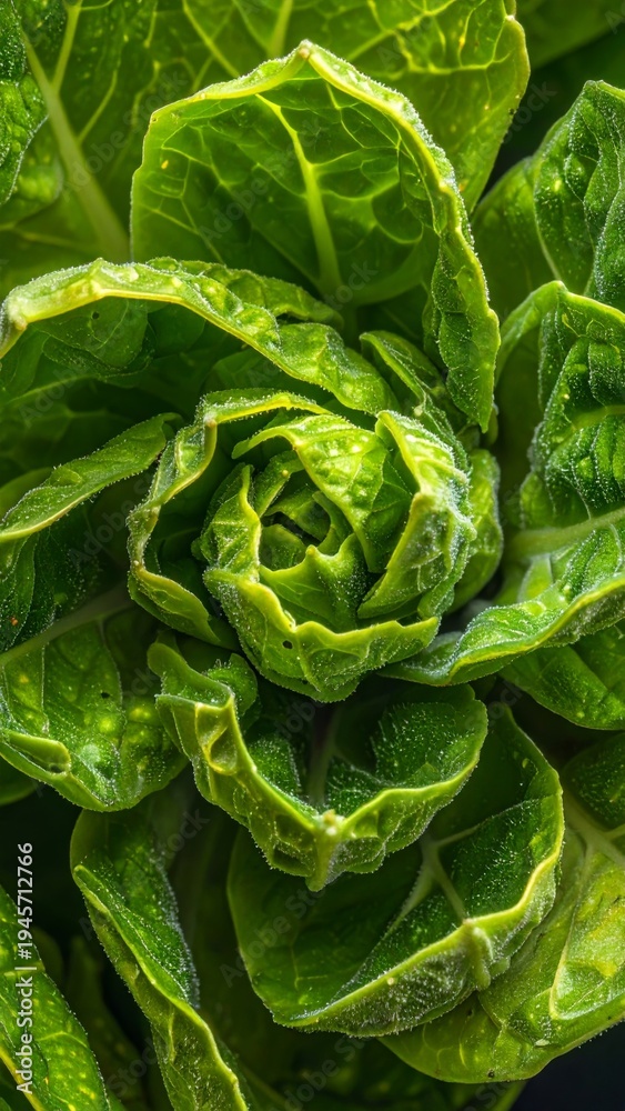 Fototapeta premium Macro Shot of Fresh Green Brussels Sprouts with Water Droplets