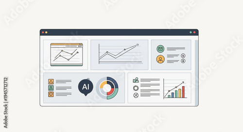 Diverse data visualization on a digital dashboard with charts, graphs, and AI insights for business analytics and strategy