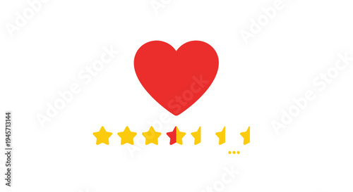 Red Heart Icon with Four Star Rating on White Background