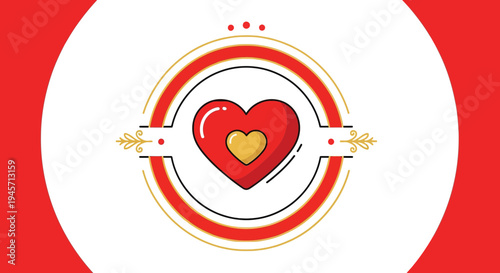 Red Heart Icon with Golden Accent - Love Symbol, Romantic Design