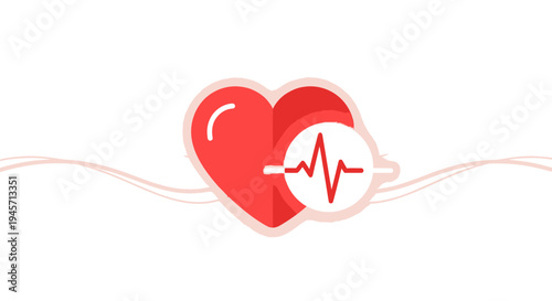 Red Heart Icon with Heartbeat Line Inside Circle - Health Care Concept