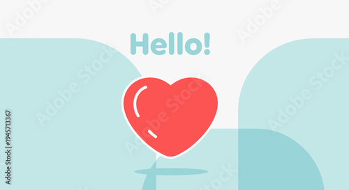 Red Heart Icon with Hello Greeting - Love, Care, Welcome Message