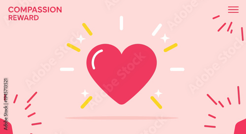 Red Heart Icon with Light Rays and Stars on Pink Background - Compassion Reward