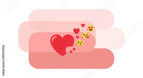 Red Heart Icon with Emojis and Speech Bubbles - Love and Communication Concept