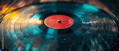 A vintage record with bright lighting evokes nostalgia for retro music, creating a unique atmosphere for musical events or exhibitions.