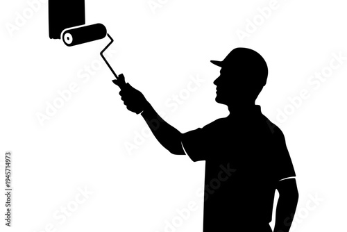 Silhouette of Painter Applying Wall Texture with Roller