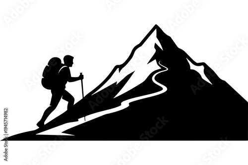 Mountaineer Ascending Peak - Adventure Silhouette