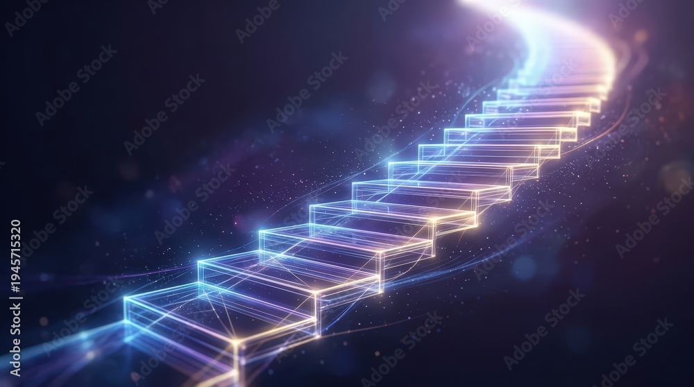 Fototapeta premium Glowing curved staircase symbolizing progress and success