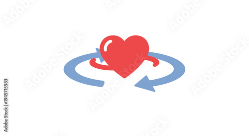 Red Heart Icon with Circular Arrows: Love, Care, and Cycle Concepts