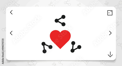 Red Heart Icon with Connection Symbols on White Screen - Love and Sharing Concept