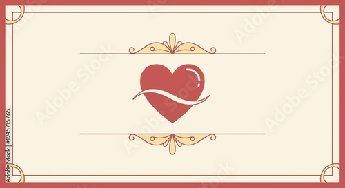 Red Heart Icon with Decorative Border and Swirl Detail - Love, Romance, Valentine's Day