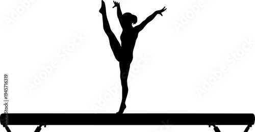 Silhouette of Gymnast on Balance Beam Vector on Transparent Background.