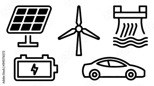 A collection of icons represents sustainable energy.
