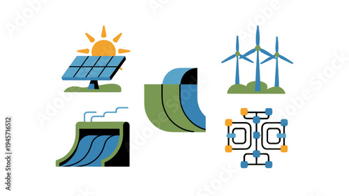 Sustainable energy sources illustrated.