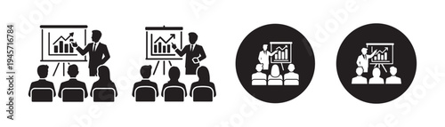 Training seminar audience presentation icons. Business meeting vector illustration
