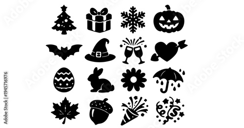 holiday seasonal celebration silhouette icon pack

