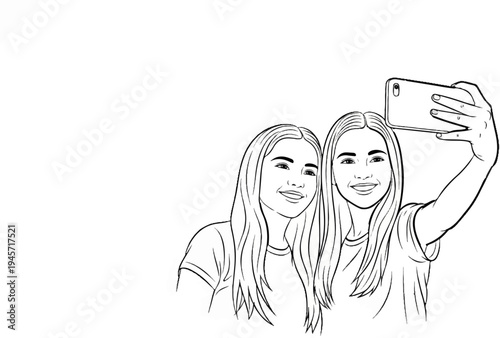 Two young women smiling for a selfie on a white background