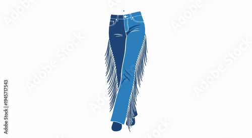 Two-toned denim pants with decorative fringe detail