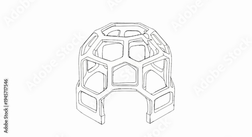 Wireframe geometric geodesic dome structure outline on white